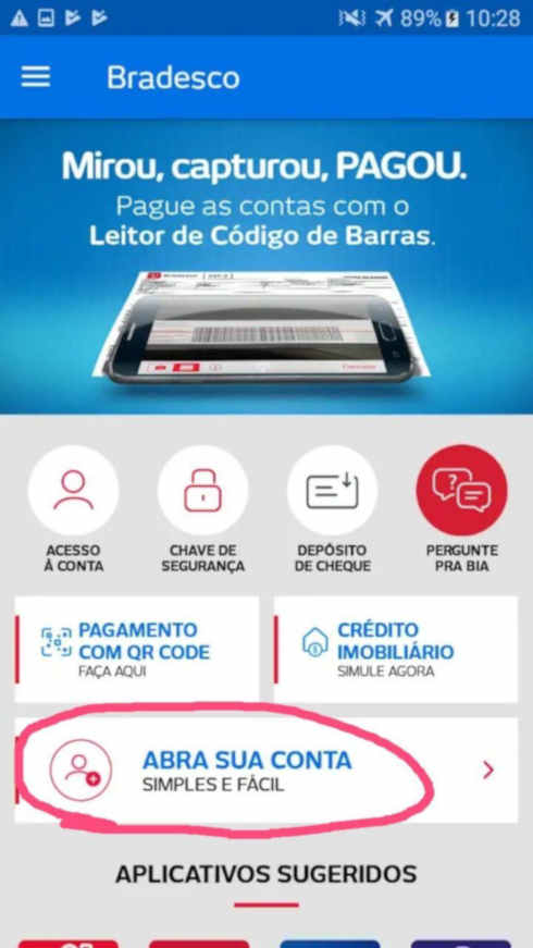 Bradesco incorpora função de abertura de conta no aplicativo para Android e iOS.