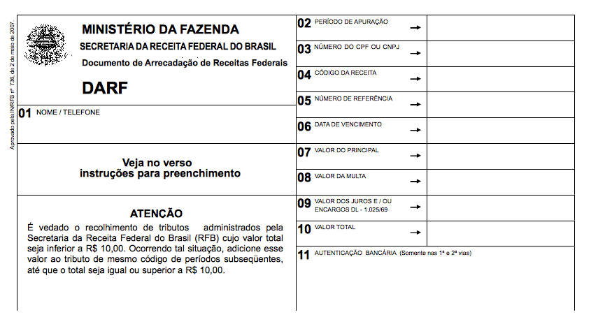 DARF - Documento de Arrecadação de Receitas Federais da Receita Federal do Brasil