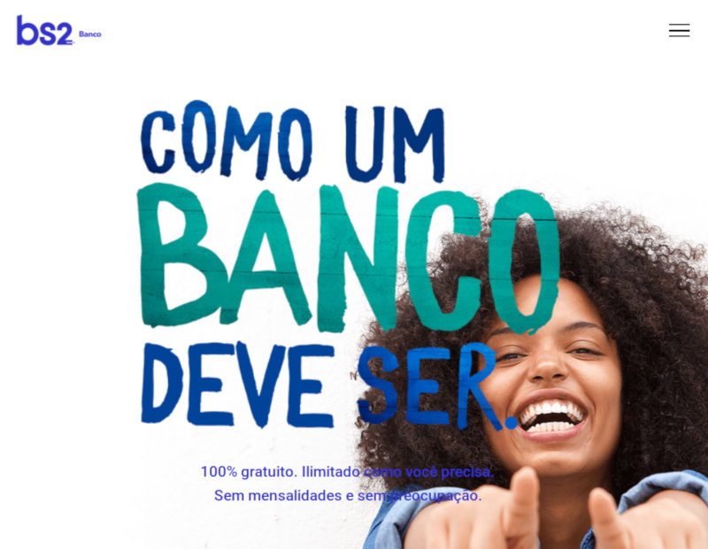 Banco BS2 é grátis, ilimitado, sendo o processo de abertura de conta feito 100% pelo celular.